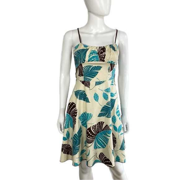 Ruby Rox Retro Y2K Strappy Fit & Flare Teal Brown Leaf Print Dress - Picture 1 of 10